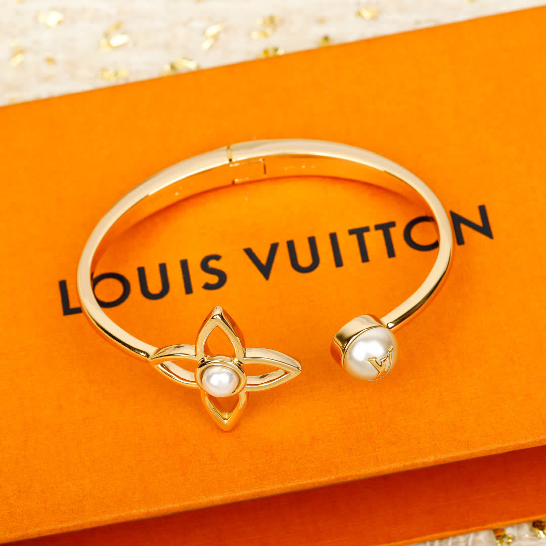 Louis Vuitton Gold Tone Bracelet with Pearls